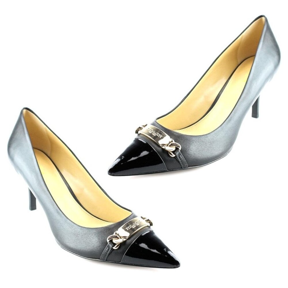 Coach BOWERY Patent Leather Pointed-Toe Kitten Heel Pumps